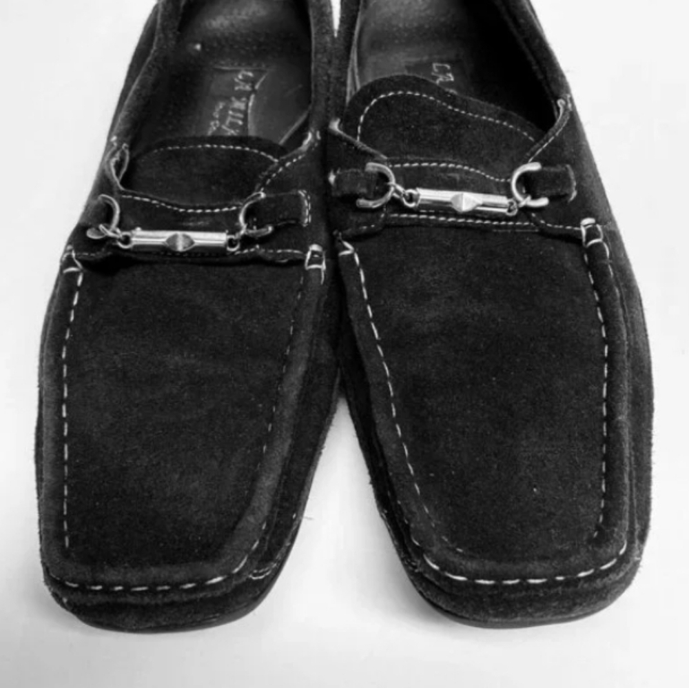 Black leather loafers